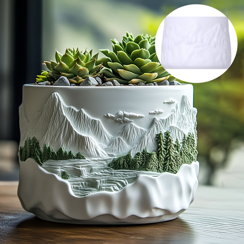 Ceramic Candle Vessel - Mountain relief succulent plant flowerpot resin