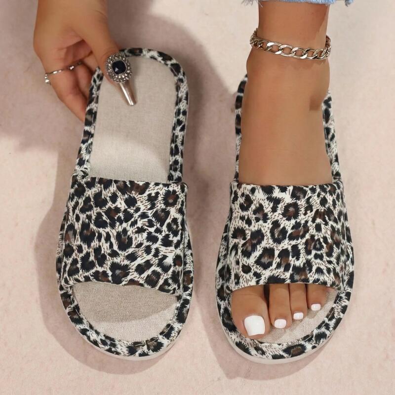 Linen Roller Blind - Linen Leopard Women's Slippers House Flats
