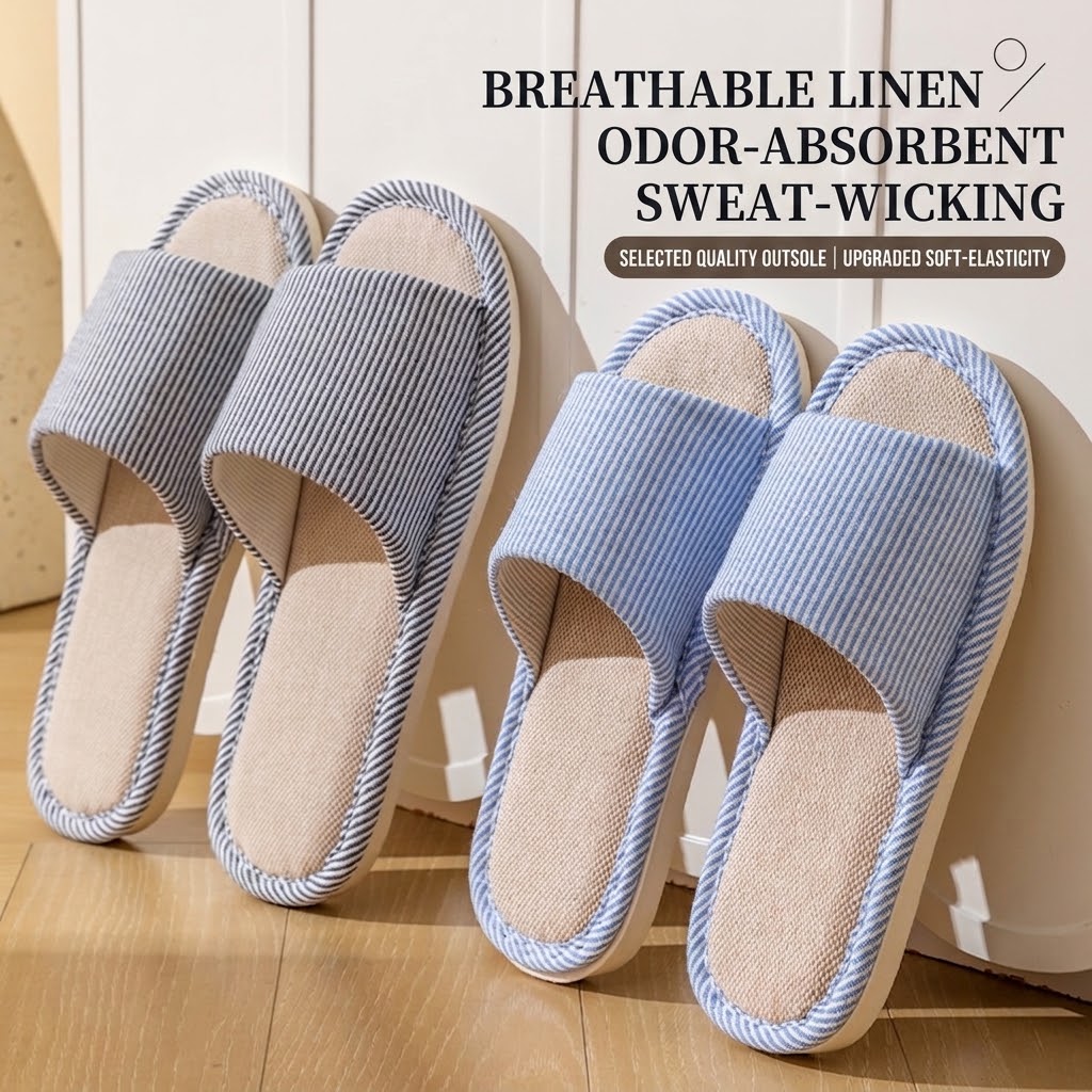 Linen Roller Blind - Breathable Flax Linen Slippers Women Men