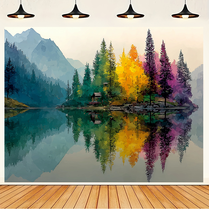Colorful Forest Lake Wall Mura - Interior Design Landscape recension och pris