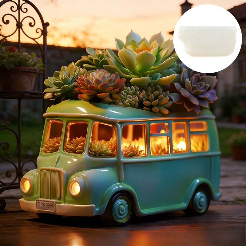 Bus succulent plant flowerpot  - Ceramic Candle Vessel recension och pris