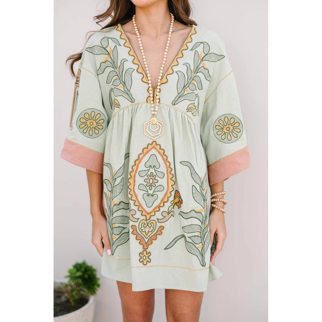 Boho Cotton Linen Floral Embro - Linen Roller Blind recension och pris